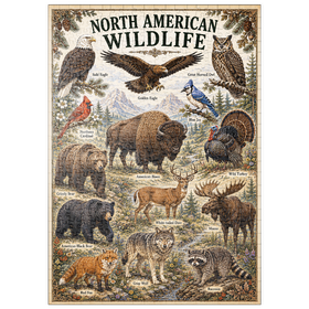 Darstellung des Puzzle Motivs North American Wildlife Vintage Poster - Puzzleteile: 500