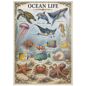 Darstellung des Puzzle Motivs Ocean Life Vintage Art Poster - Puzzleteile: 100