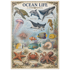Darstellung des Puzzle Motivs Ocean Life Vintage Art Poster - Puzzleteile: 500