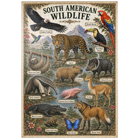 Darstellung des Puzzle Motivs South American Wildlife Vintage Poster - Puzzleteile: 1000