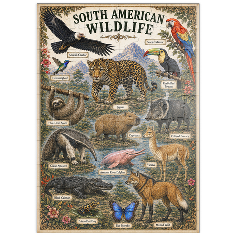 Darstellung des Puzzle Motivs South American Wildlife Vintage Poster puzzleplate South American Wildlife Vintage Poster 100 Puzzle