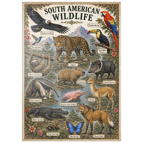 Darstellung des Puzzle Motivs South American Wildlife Vintage Poster - Puzzleteile: 200