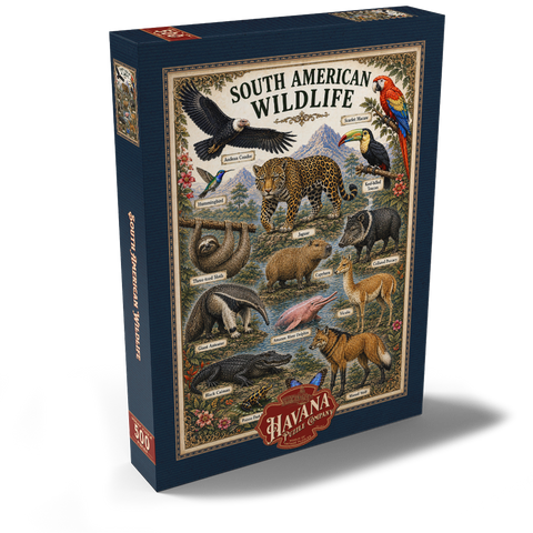 Darstellung des Puzzle Motivs South American Wildlife Vintage Poster South American Wildlife Vintage Poster 500 Puzzle Schachtel Ansicht2