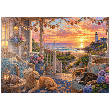 Darstellung des Puzzle Motivs puzzleplate Beach House Shell Porch 1000 Puzzle