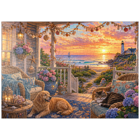 Darstellung des Puzzle Motivs Beach House Shell Porch puzzleplate Beach House Shell Porch 1000 Puzzle