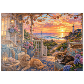 Darstellung des Puzzle Motivs Beach House Shell Porch - Puzzleteile: 100