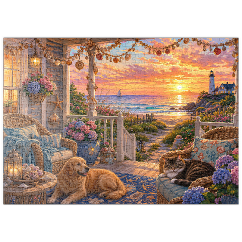 Darstellung des Puzzle Motivs Beach House Shell Porch puzzleplate Beach House Shell Porch 500 Puzzle