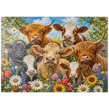 Darstellung des Puzzle Motivs puzzleplate Flower Crown Cows Farm Meadow 1000 Puzzle