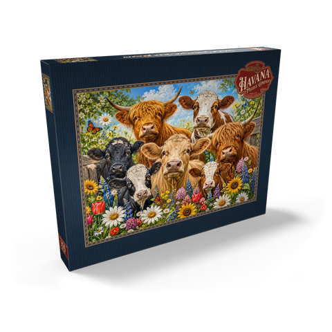 Darstellung des Puzzle Motivs Flower Crown Cows Farm Meadow Flower Crown Cows Farm Meadow 100 Puzzle Schachtel Ansicht2
