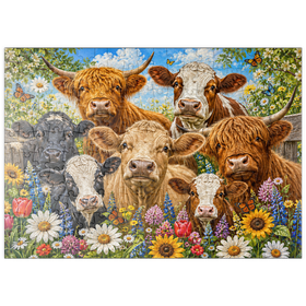 Darstellung des Puzzle Motivs Flower Crown Cows Farm Meadow - Puzzleteile: 200