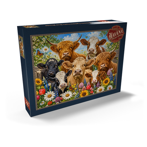 Darstellung des Puzzle Motivs Flower Crown Cows Farm Meadow Flower Crown Cows Farm Meadow 500 Puzzle Schachtel Ansicht2