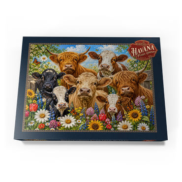 Darstellung des Puzzle Motivs Flower Crown Cows Farm Meadow 500 Puzzle Schachtel Ansicht3