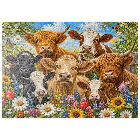 Darstellung des Puzzle Motivs Flower Crown Cows Farm Meadow puzzleplate Flower Crown Cows Farm Meadow 500 Puzzle