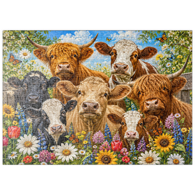 Darstellung des Puzzle Motivs Flower Crown Cows Farm Meadow - Puzzleteile: 500