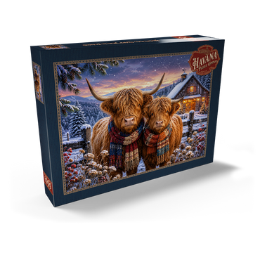 Darstellung des Puzzle Motivs Highland Cows Winter Scarves 1000 Puzzle Schachtel Ansicht2