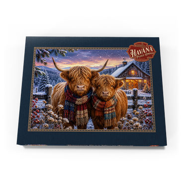 Darstellung des Puzzle Motivs Highland Cows Winter Scarves 100 Puzzle Schachtel Ansicht3