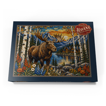 Darstellung des Puzzle Motivs Mosaic Moose Lodge Forest 1000 Puzzle Schachtel Ansicht3