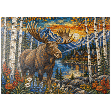 Darstellung des Puzzle Motivs puzzleplate Mosaic Moose Lodge Forest 1000 Puzzle