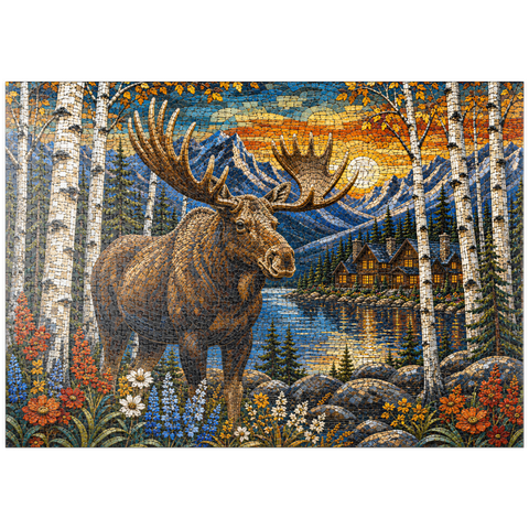 Darstellung des Puzzle Motivs Mosaic Moose Lodge Wald puzzleplate Mosaic Moose Lodge Forest 1000 Puzzle