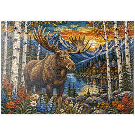 Darstellung des Puzzle Motivs Mosaic Moose Lodge Wald - Puzzleteile: 1000