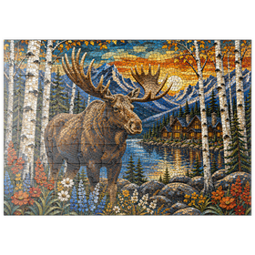 Darstellung des Puzzle Motivs Mosaic Moose Lodge Wald - Puzzleteile: 100