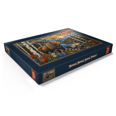 Darstellung des Puzzle Motivs Mosaic Moose Lodge Wald Mosaic Moose Lodge Forest 200 Puzzle Schachtel Ansicht1