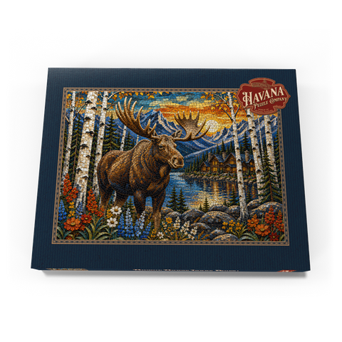 Darstellung des Puzzle Motivs Mosaic Moose Lodge Wald Mosaic Moose Lodge Forest 200 Puzzle Schachtel Ansicht3