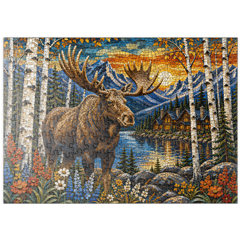 Darstellung des Puzzle Motivs Mosaic Moose Lodge Wald puzzleplate Mosaic Moose Lodge Forest 200 Puzzle