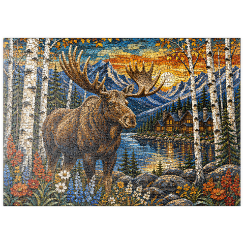 Darstellung des Puzzle Motivs Mosaic Moose Lodge Wald puzzleplate Mosaic Moose Lodge Forest 500 Puzzle
