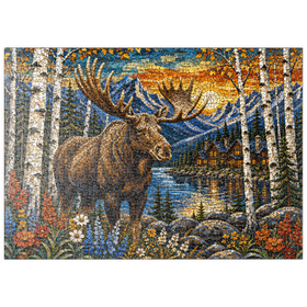 Darstellung des Puzzle Motivs Mosaic Moose Lodge Wald - Puzzleteile: 500