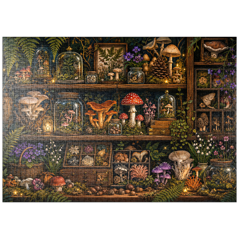 Darstellung des Puzzle Motivs Botanisches Regal „Pilzwald“ puzzleplate Mushroom Forest Botanical Shelf 1000 Puzzle