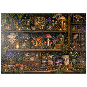 Darstellung des Puzzle Motivs Botanisches Regal „Pilzwald“ - Puzzleteile: 1000
