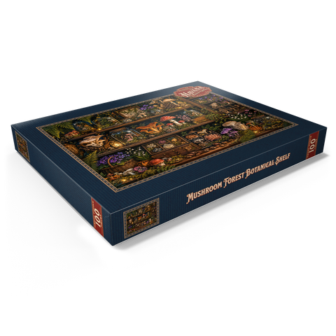 Darstellung des Puzzle Motivs Botanisches Regal „Pilzwald“ Mushroom Forest Botanical Shelf 100 Puzzle Schachtel Ansicht1