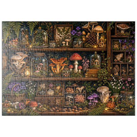 Darstellung des Puzzle Motivs Botanisches Regal „Pilzwald“ puzzleplate Mushroom Forest Botanical Shelf 200 Puzzle