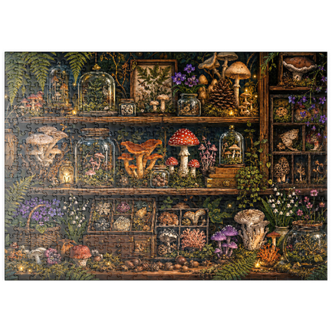 Darstellung des Puzzle Motivs Botanisches Regal „Pilzwald“ puzzleplate Mushroom Forest Botanical Shelf 500 Puzzle