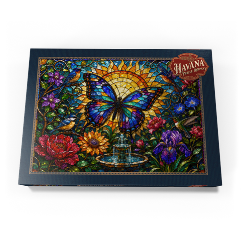 Darstellung des Puzzle Motivs Glasmalerei-Schmetterling im Sonnengarten Stained Glass Butterfly Sun Garden 1000 Puzzle Schachtel Ansicht3