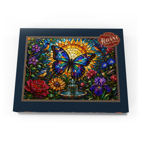 Darstellung des Puzzle Motivs Glasmalerei-Schmetterling im Sonnengarten Stained Glass Butterfly Sun Garden 100 Puzzle Schachtel Ansicht3