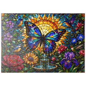 Darstellung des Puzzle Motivs Glasmalerei-Schmetterling im Sonnengarten - Puzzleteile: 100