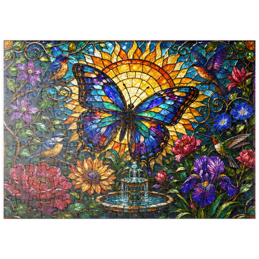 Darstellung des Puzzle Motivs puzzleplate Stained Glass Butterfly Sun Garden 200 Puzzle