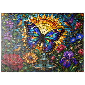Darstellung des Puzzle Motivs Glasmalerei-Schmetterling im Sonnengarten - Puzzleteile: 200