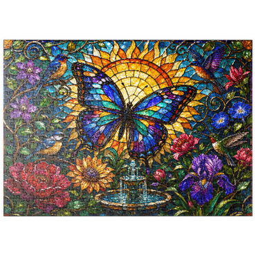Darstellung des Puzzle Motivs puzzleplate Stained Glass Butterfly Sun Garden 500 Puzzle