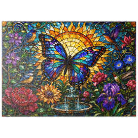 Darstellung des Puzzle Motivs Glasmalerei-Schmetterling im Sonnengarten - Puzzleteile: 500