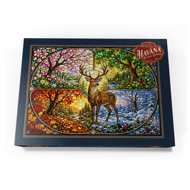 Darstellung des Puzzle Motivs Stained Glass Deer Four Seasons Grove 1000 Puzzle Schachtel Ansicht3