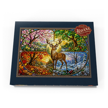 Darstellung des Puzzle Motivs Stained Glass Deer Four Seasons Grove 100 Puzzle Schachtel Ansicht3