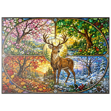 Darstellung des Puzzle Motivs puzzleplate Stained Glass Deer Four Seasons Grove 100 Puzzle