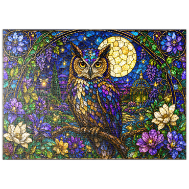 Darstellung des Puzzle Motivs puzzleplate Stained Glass Owl Moon Garden 500 Puzzle