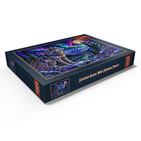 Darstellung des Puzzle Motivs Buntglas-Wolf im Aurora-Wald - Puzzleteile: 1000