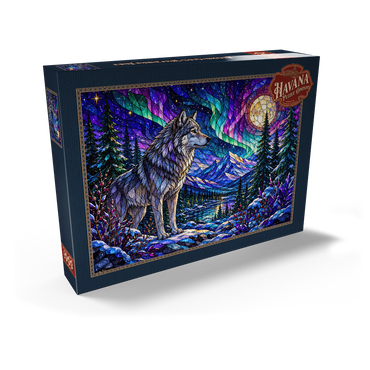 Darstellung des Puzzle Motivs Stained Glass Wolf Aurora Forest 1000 Puzzle Schachtel Ansicht2
