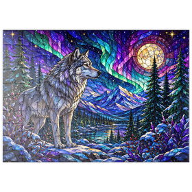 Darstellung des Puzzle Motivs Buntglas-Wolf im Aurora-Wald - Puzzleteile: 100