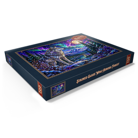 Alternative Darstellung des Puzzle-Motivs Buntglas-Wolf im Aurora-Wald – Puzzleteile: 200